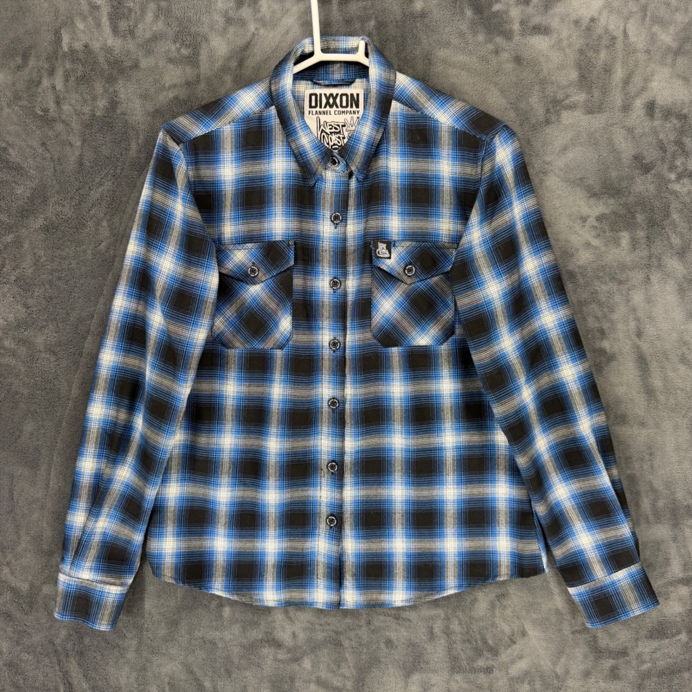 Dixxon Flannel Co West Coast Customs 30 Years Blue‎ Black Plaid Shirt Womens M